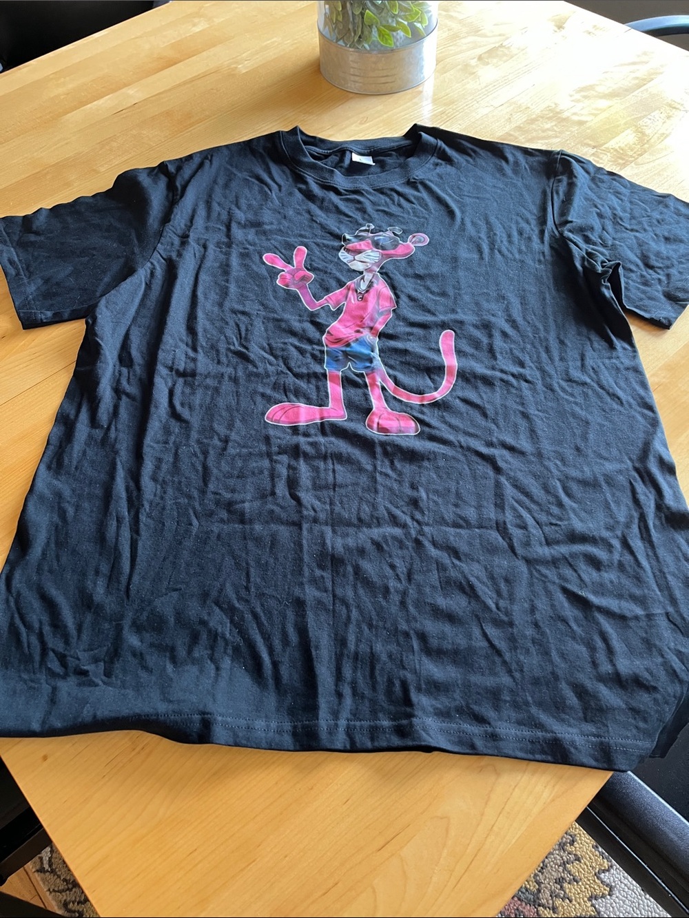 Black Short Sleeve Tee with Pink Panther Graphic